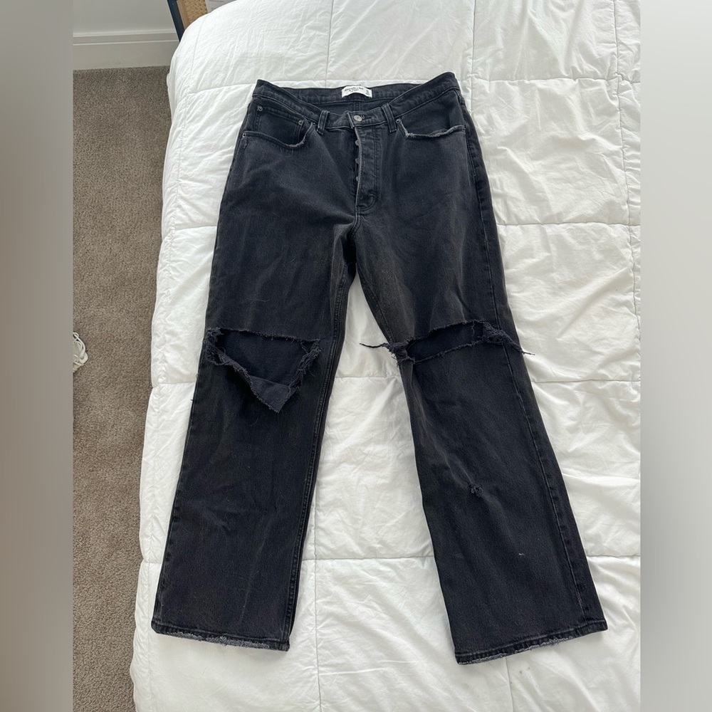 90s baggy low rise black distressed jeans